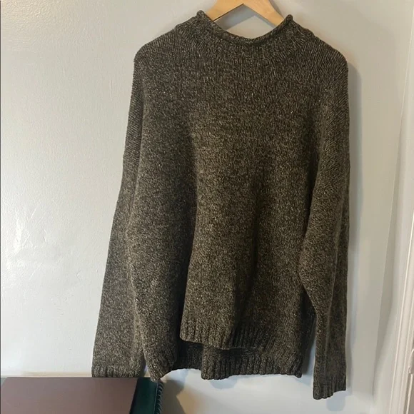 Vintage Abercrombie & Fitch 100% Shetland Wool Green Funnel Neck Sweater Sz L - Picture 1 of 8
